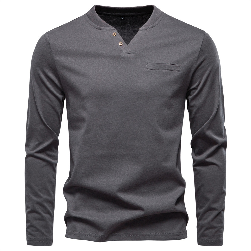 Slim Fit V-Neck Long Sleeve Men's T-Shirt for Autumn Casual Wear
