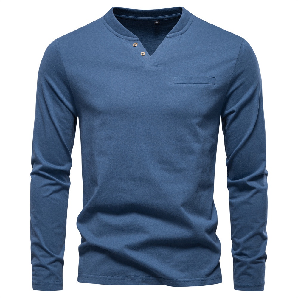 Slim Fit V-Neck Long Sleeve Men's T-Shirt for Autumn Casual Wear