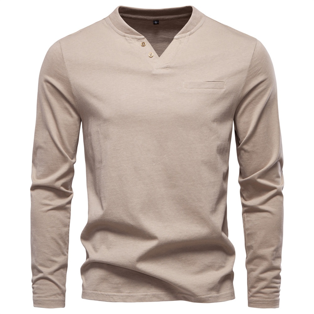Slim Fit V-Neck Long Sleeve Men's T-Shirt for Autumn Casual Wear