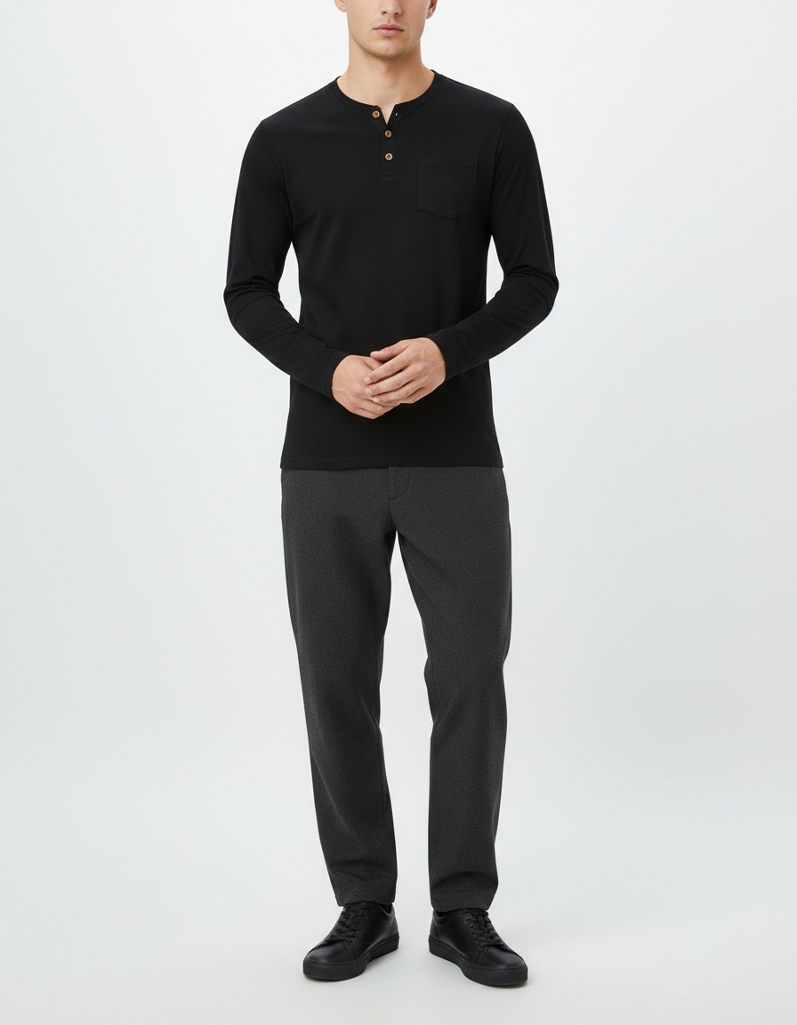 Slim Fit V-Neck Long Sleeve Men's T-Shirt for Autumn Casual Wear