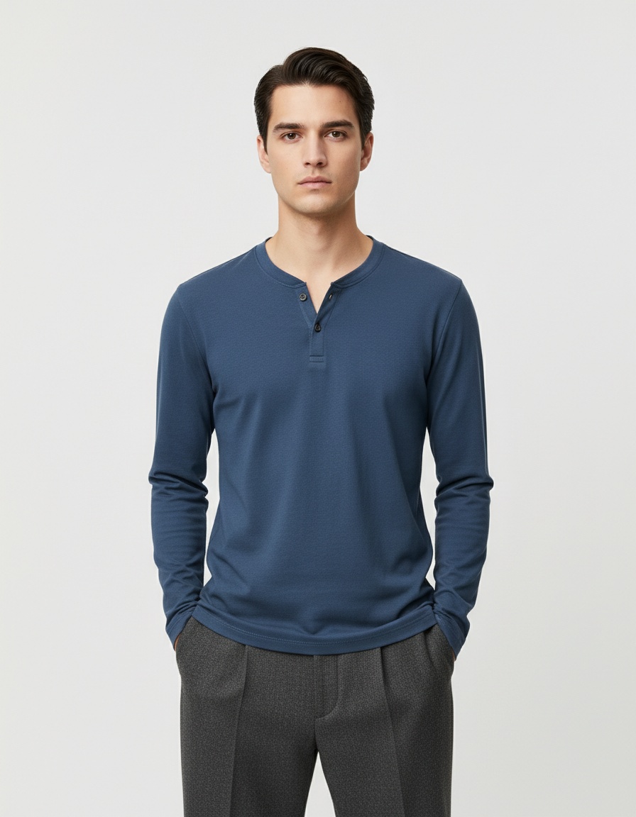 Slim Fit V-Neck Long Sleeve Men's T-Shirt for Autumn Casual Wear