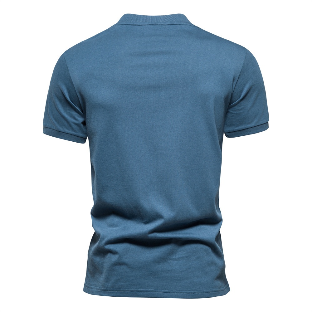 Men's V-Neck T-Shirt with Zipper Detail and Breathable Embroidery