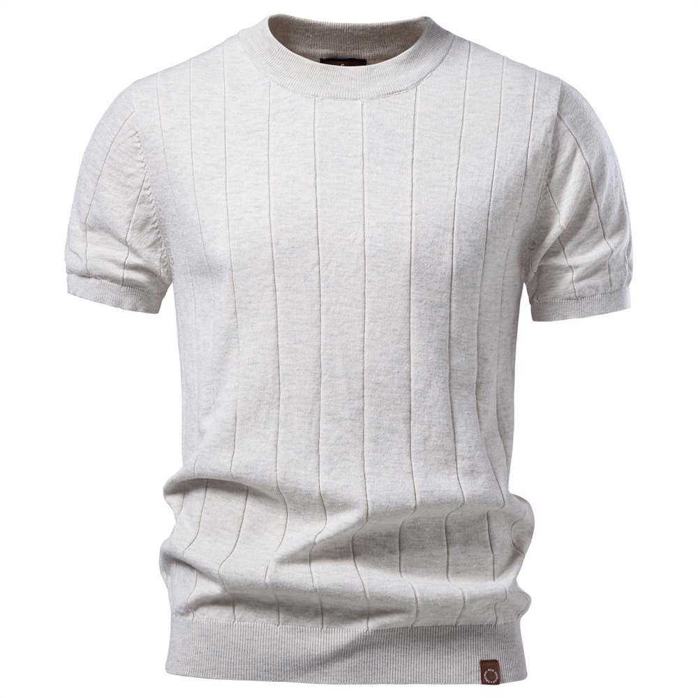 Crew Neck Knitted Men's T-Shirt for Business Casual Spring and Summer Wear