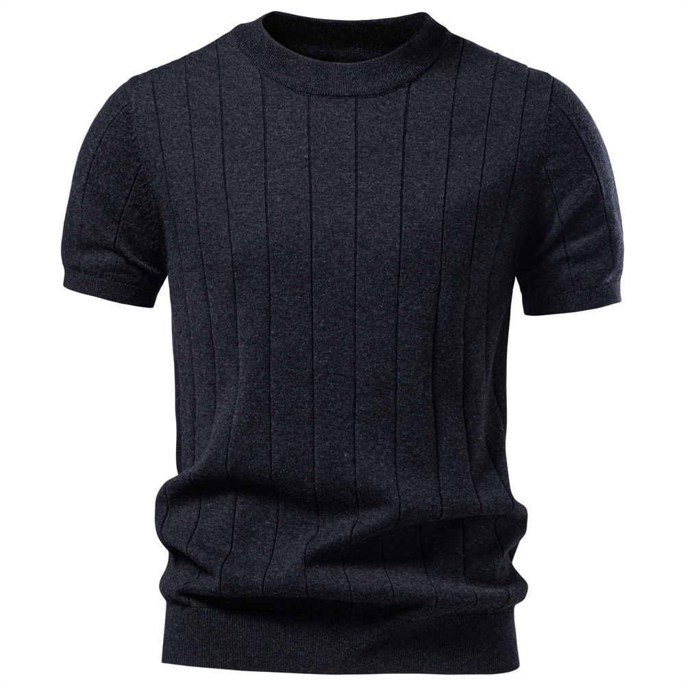 Crew Neck Knitted Men's T-Shirt for Business Casual Spring and Summer Wear