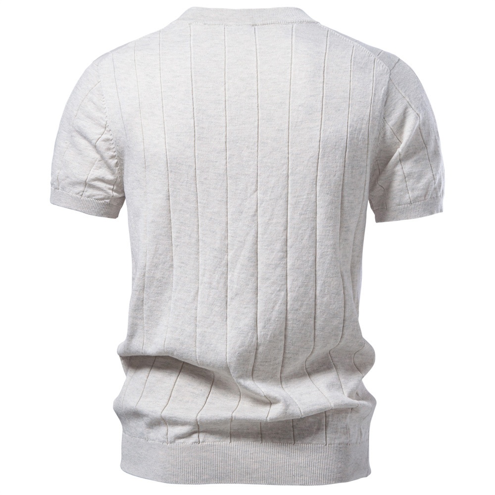 Crew Neck Knitted Men's T-Shirt for Business Casual Spring and Summer Wear