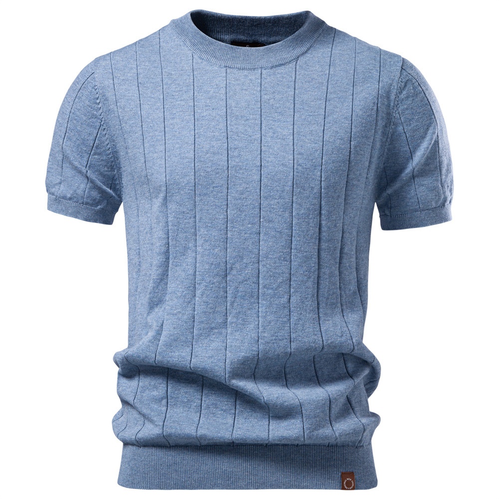 Crew Neck Knitted Men's T-Shirt for Business Casual Spring and Summer Wear