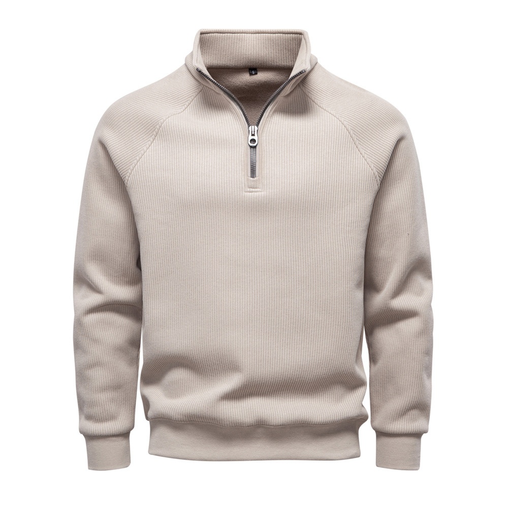 Men's Casual Winter Half-Zip Stand Collar Fleece-Lined Sweatshirt