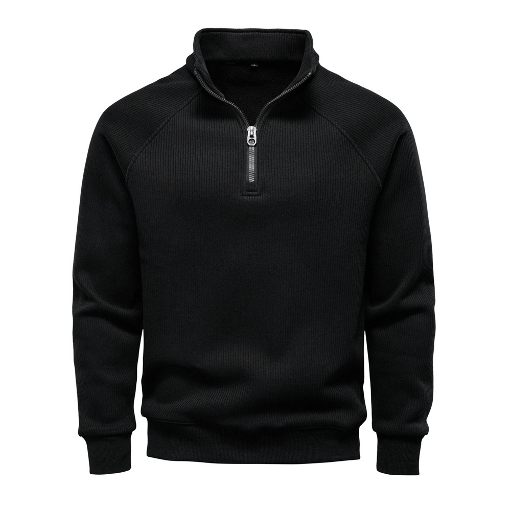 Men's Casual Winter Half-Zip Stand Collar Fleece-Lined Sweatshirt
