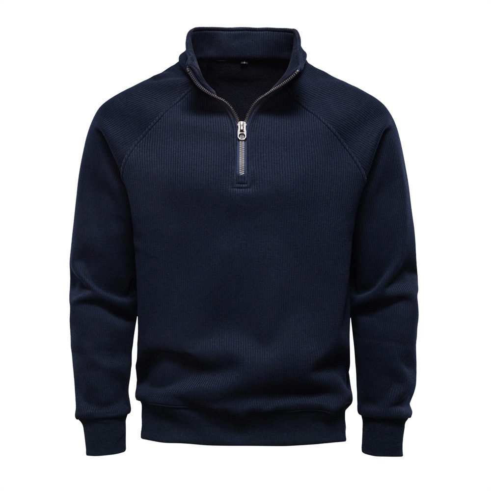 Men's Casual Winter Half-Zip Stand Collar Fleece-Lined Sweatshirt