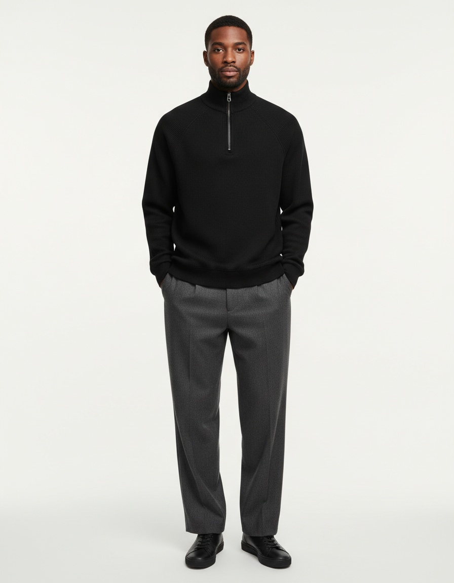 Men's Casual Winter Half-Zip Stand Collar Fleece-Lined Sweatshirt