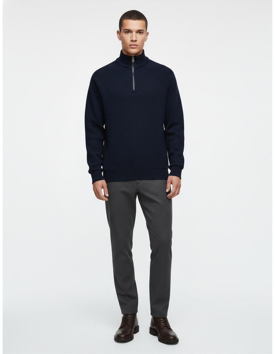 Men's Casual Winter Half-Zip Stand Collar Fleece-Lined Sweatshirt