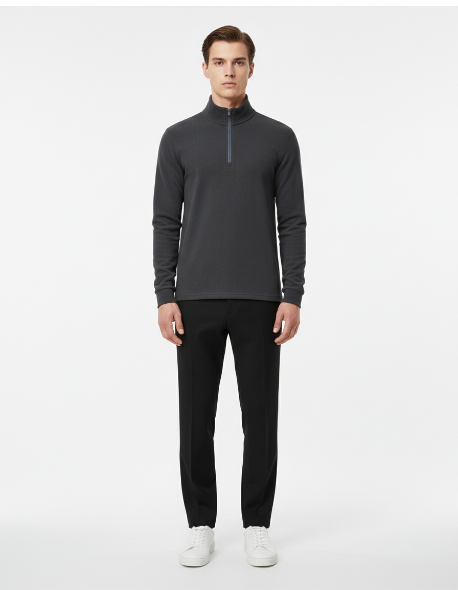 Premium Stand Collar Half-Zip Men's Sweatshirt for Casual Winter Wear