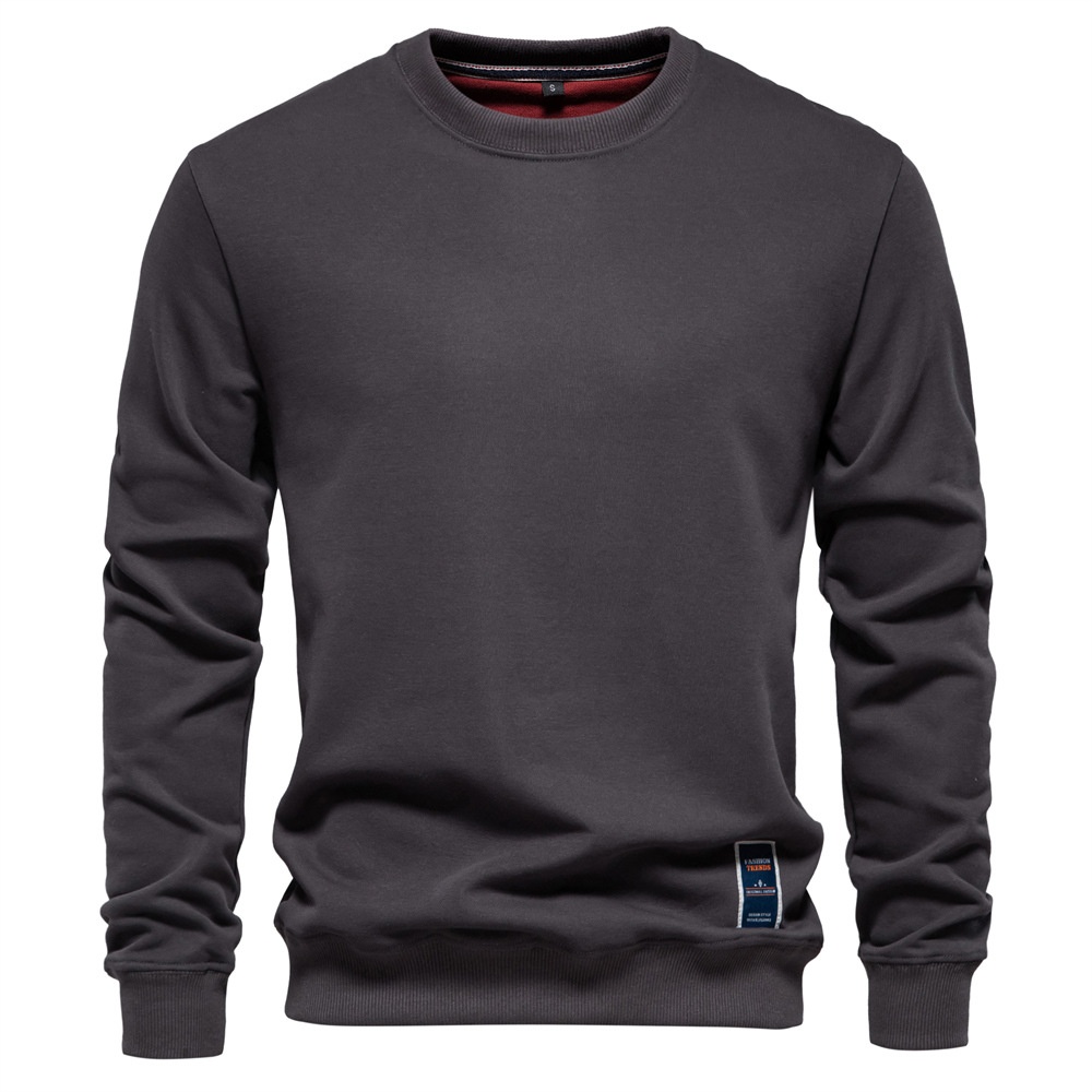 Men's Loose Fit Crew Neck Solid Color Long-Sleeved Autumn Sweatshirt