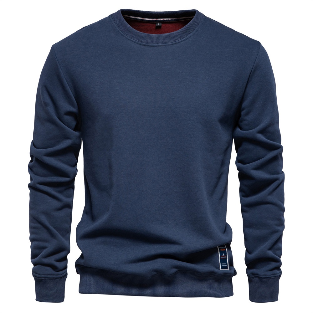Men's Loose Fit Crew Neck Solid Color Long-Sleeved Autumn Sweatshirt