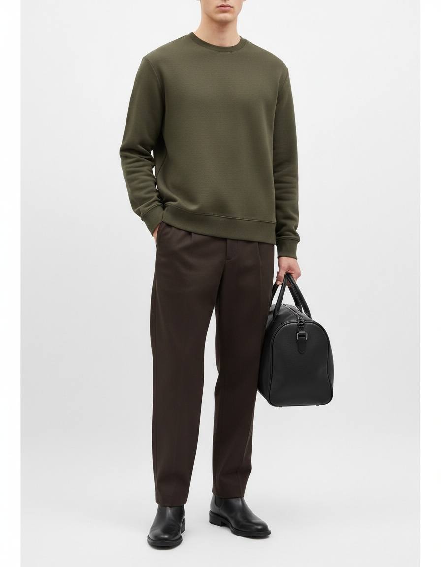 Men's Loose Fit Crew Neck Solid Color Long-Sleeved Autumn Sweatshirt