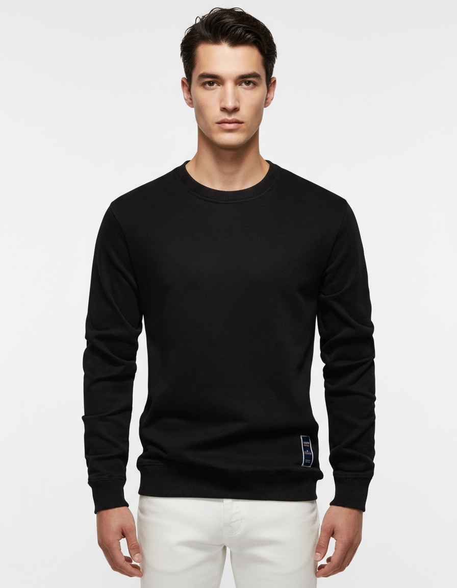Men's Loose Fit Crew Neck Solid Color Long-Sleeved Autumn Sweatshirt
