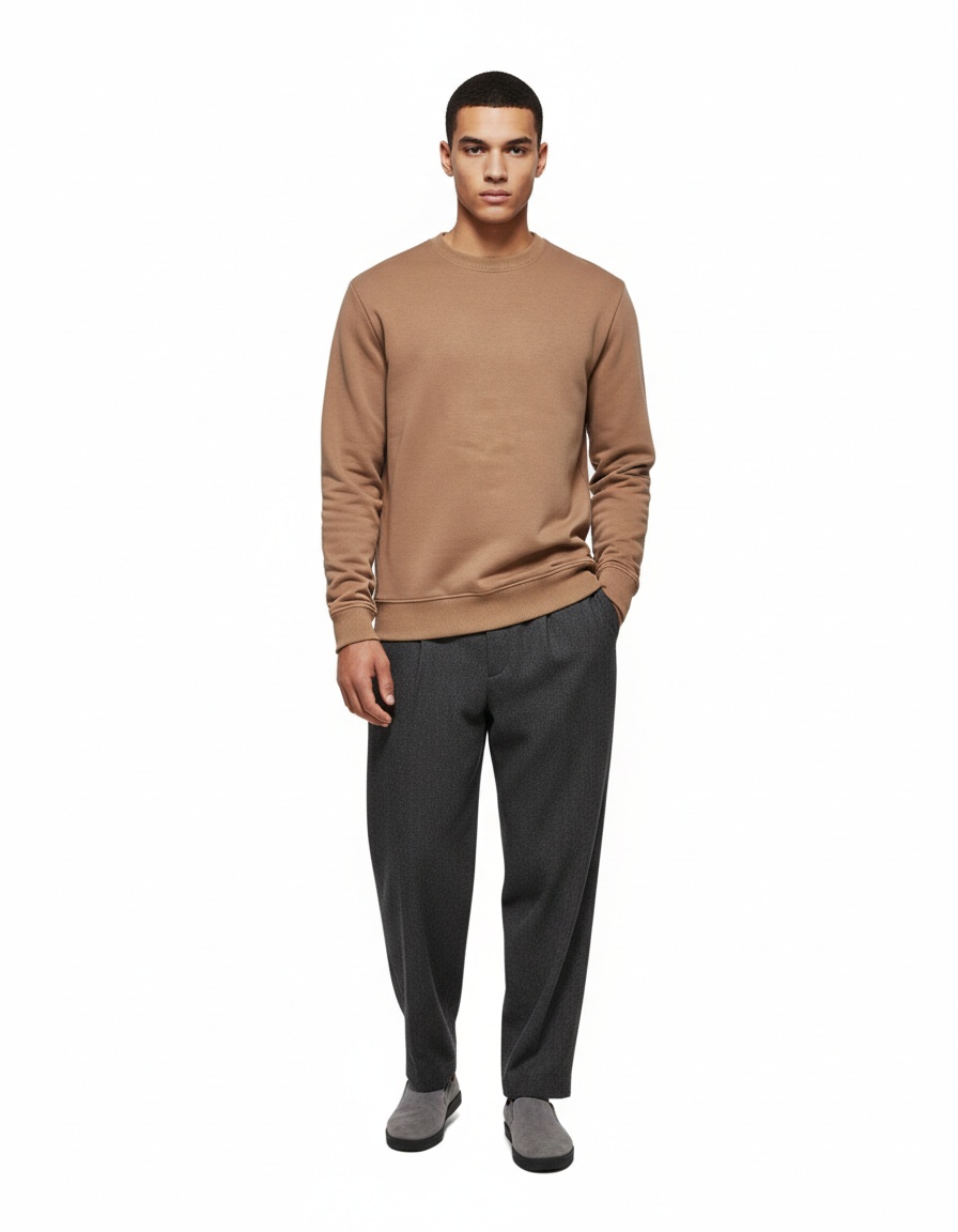 Men's Loose Fit Crew Neck Solid Color Long-Sleeved Autumn Sweatshirt