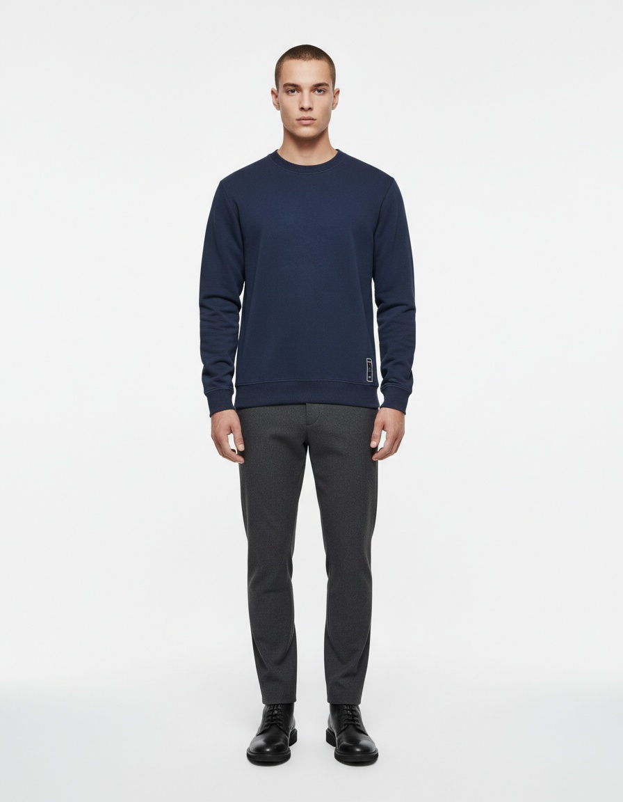 Men's Loose Fit Crew Neck Solid Color Long-Sleeved Autumn Sweatshirt