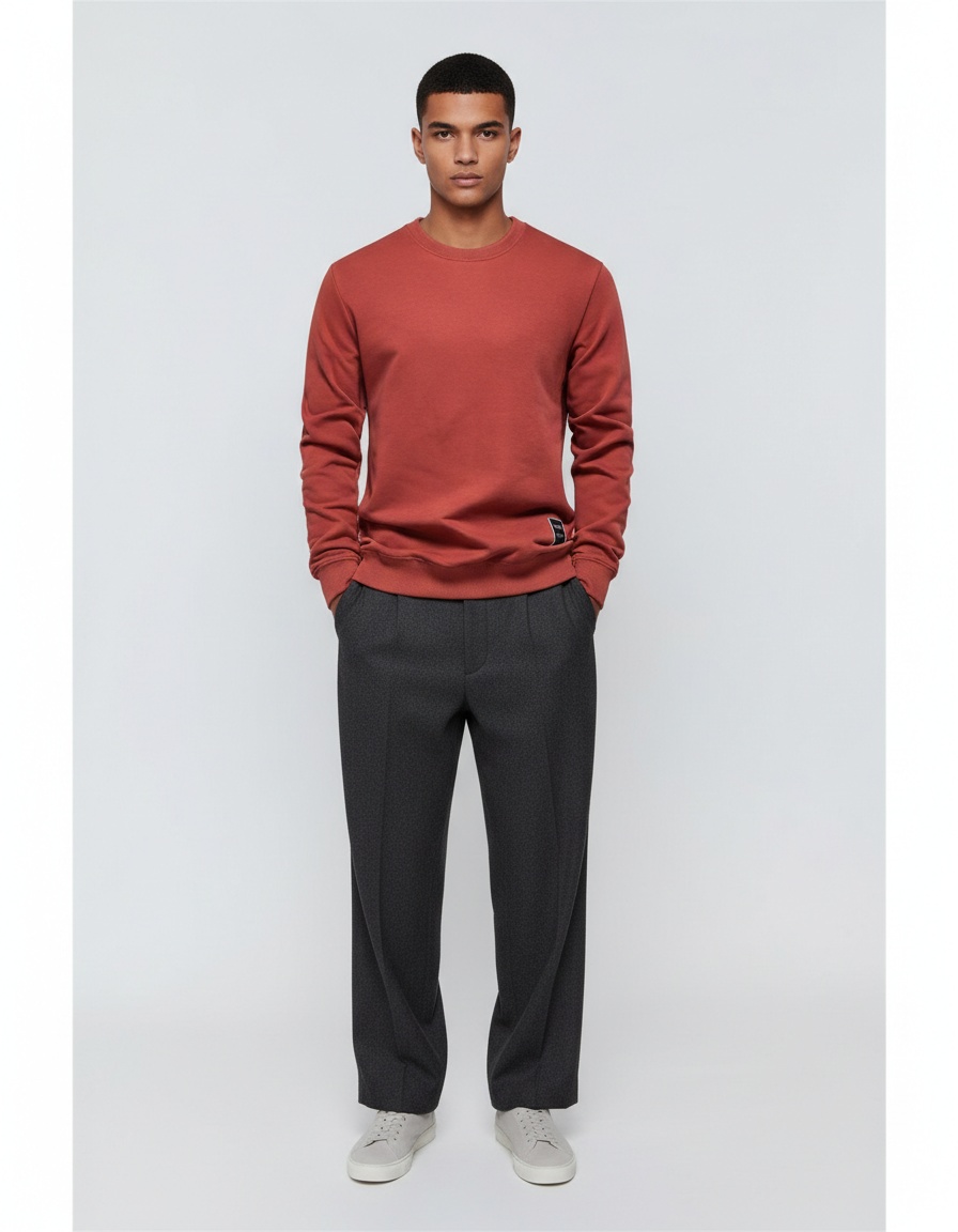 Men's Loose Fit Crew Neck Solid Color Long-Sleeved Autumn Sweatshirt