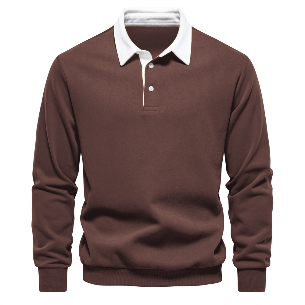 Casual Polo Collar Long-Sleeved Breathable Men's Sweatshirt