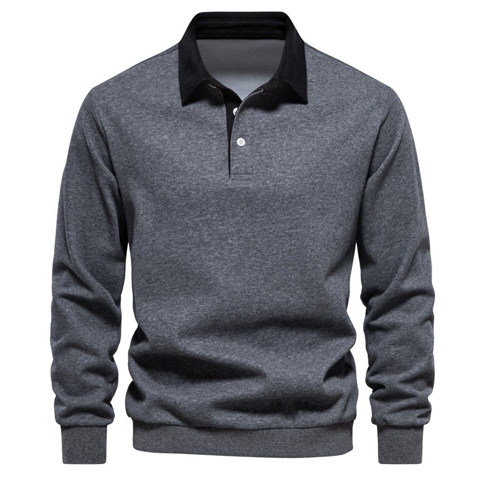 Casual Polo Collar Long-Sleeved Breathable Men's Sweatshirt