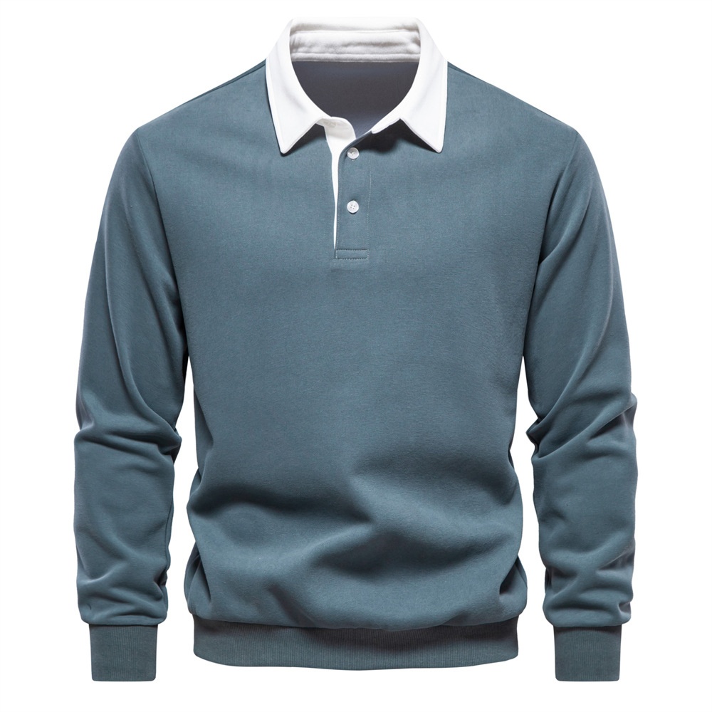 Casual Polo Collar Long-Sleeved Breathable Men's Sweatshirt
