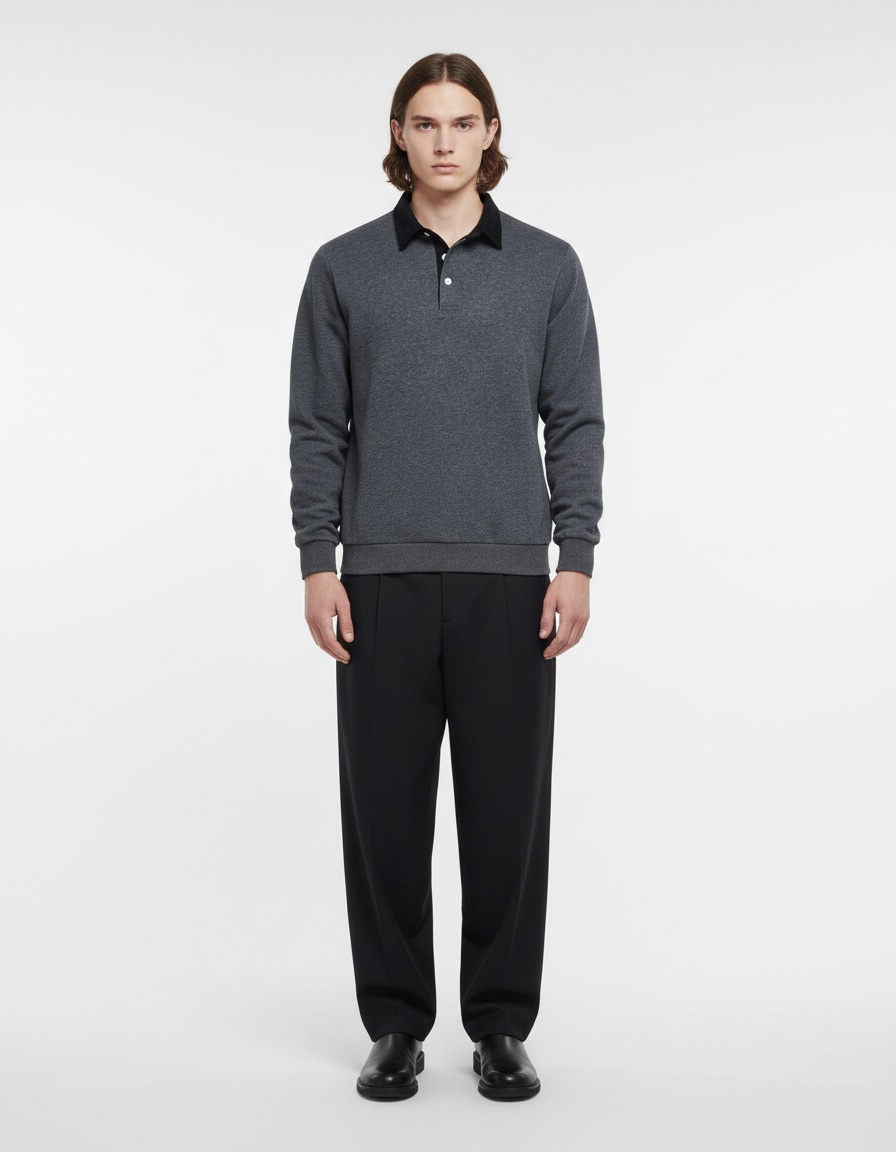 Casual Polo Collar Long-Sleeved Breathable Men's Sweatshirt