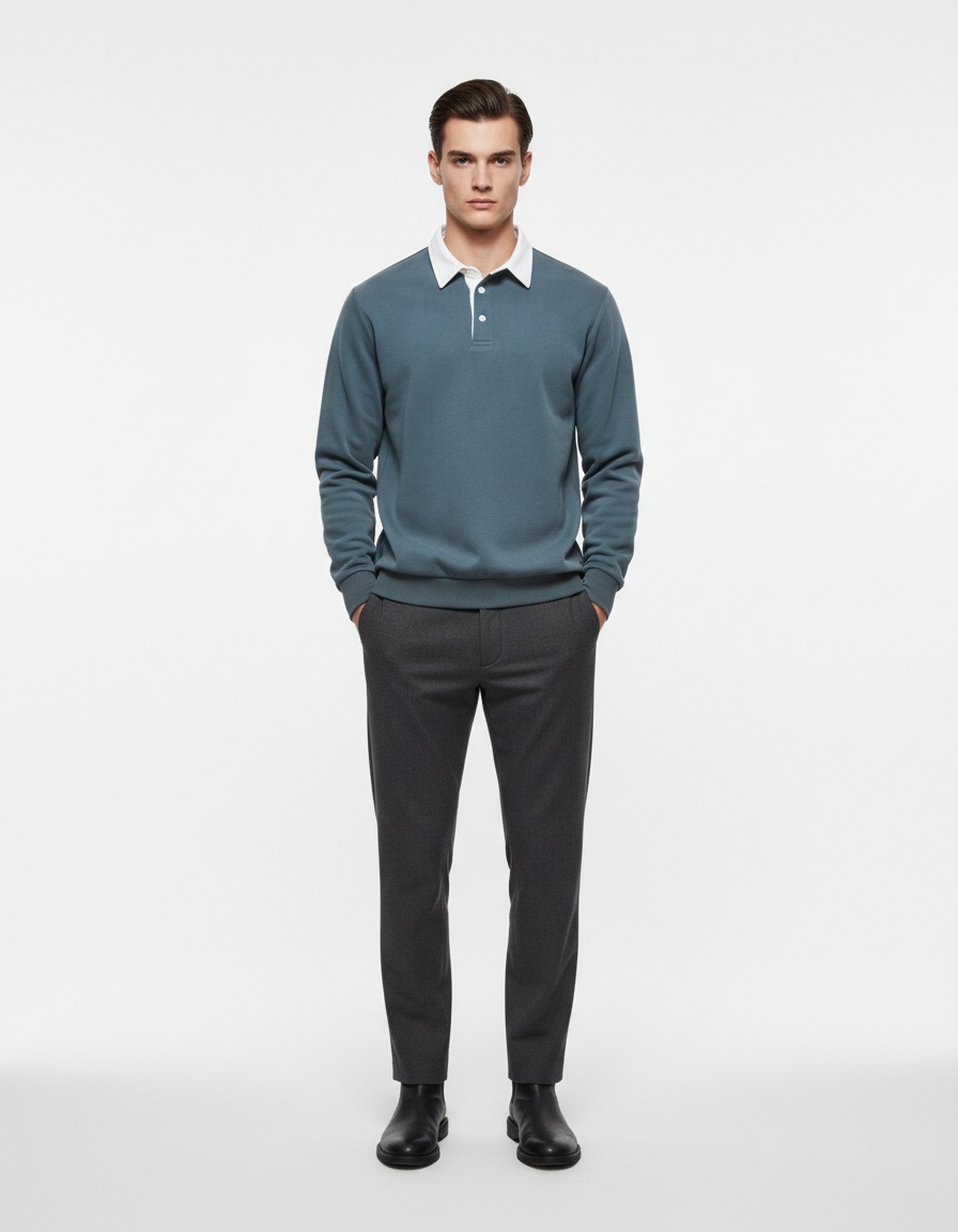 Casual Polo Collar Long-Sleeved Breathable Men's Sweatshirt