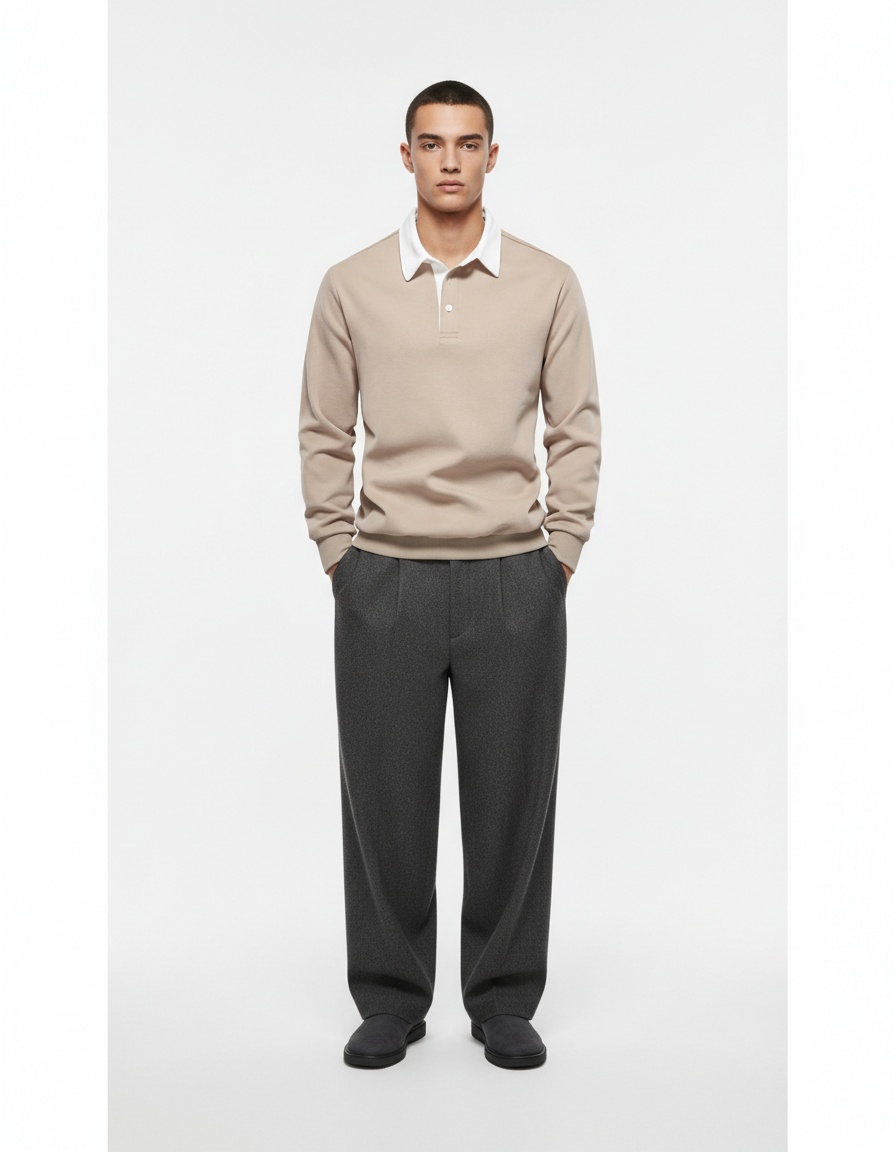 Casual Polo Collar Long-Sleeved Breathable Men's Sweatshirt