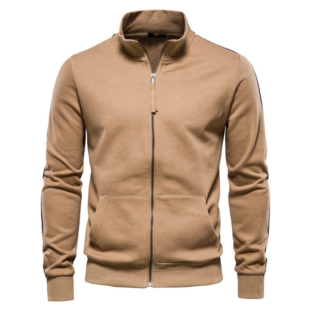 Felpa da uomo autunno/inverno con collo alto e zip, a blocchi di colore, ideale per il tempo libero.