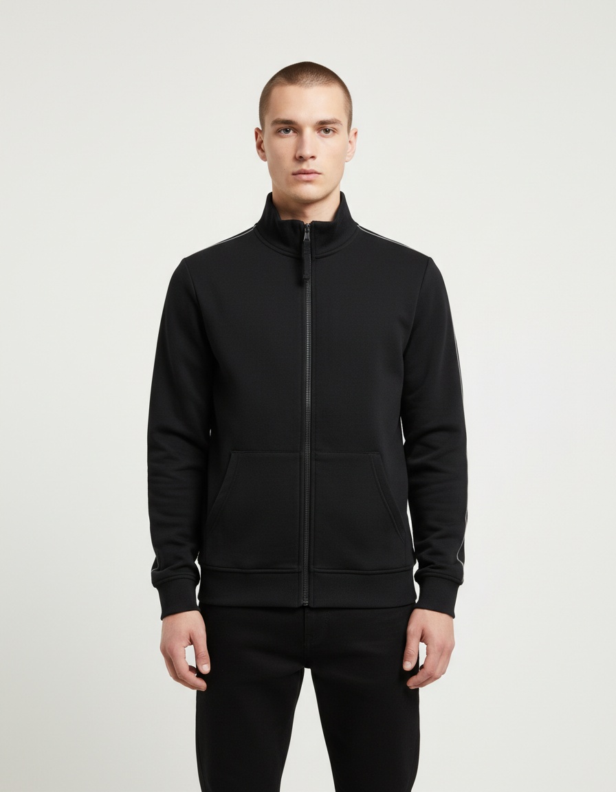 Felpa da uomo autunno/inverno con collo alto e zip, a blocchi di colore, ideale per il tempo libero.