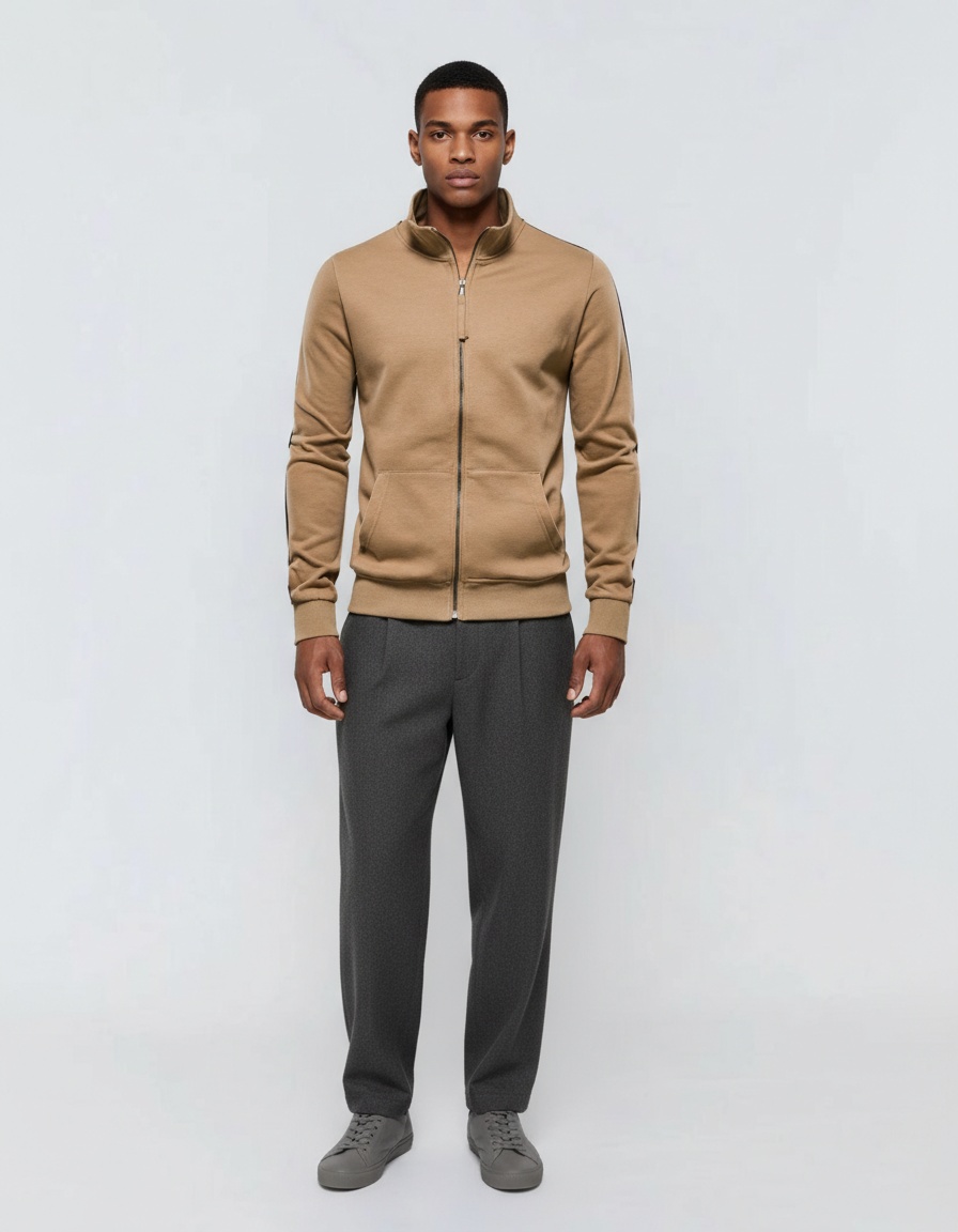 Felpa da uomo autunno/inverno con collo alto e zip, a blocchi di colore, ideale per il tempo libero.