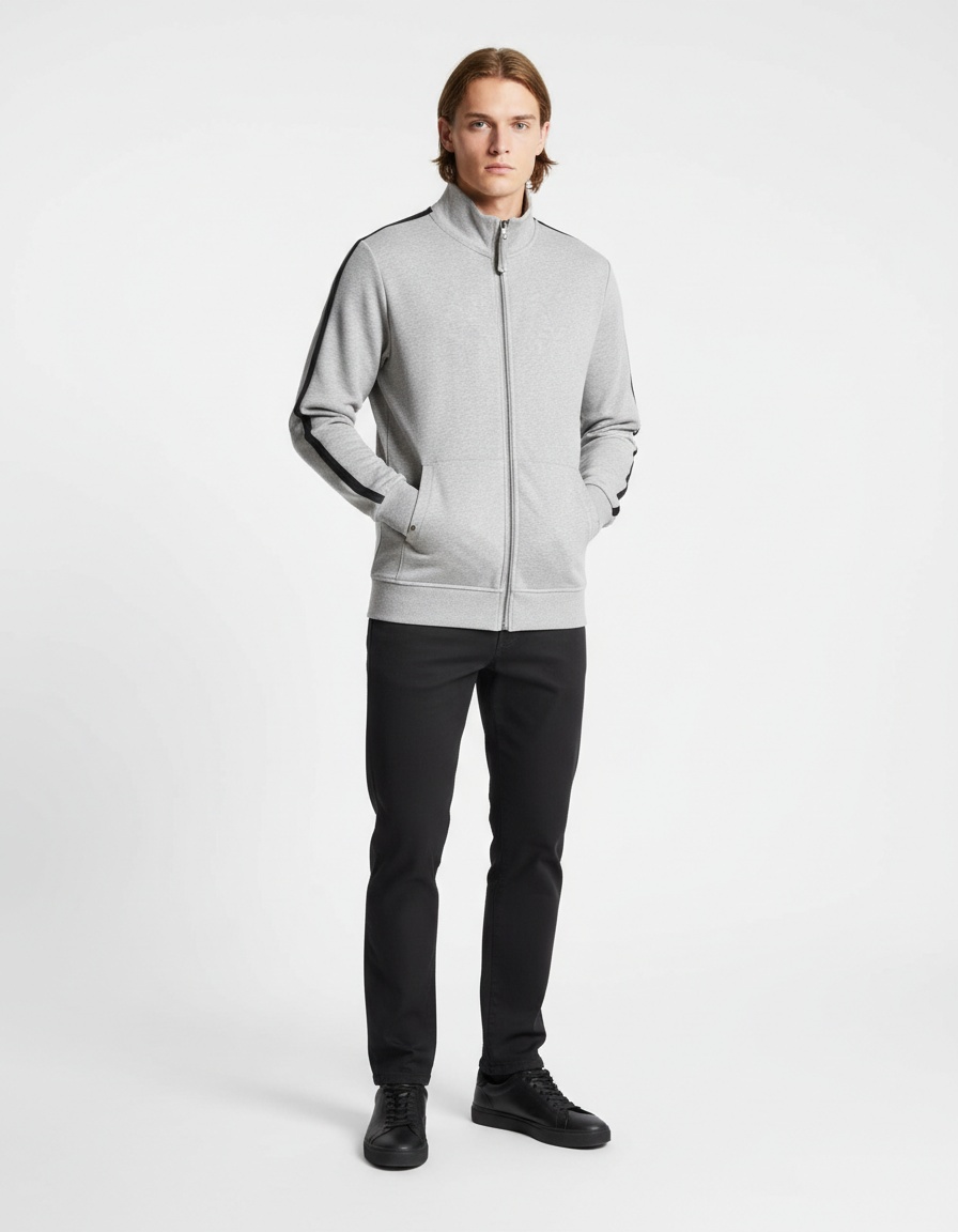 Felpa da uomo autunno/inverno con collo alto e zip, a blocchi di colore, ideale per il tempo libero.