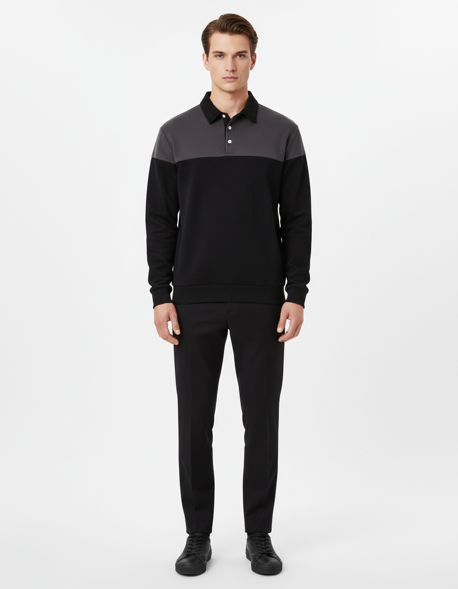 Casual Long-Sleeve Polo Neck Men's Sweatshirt for Spring