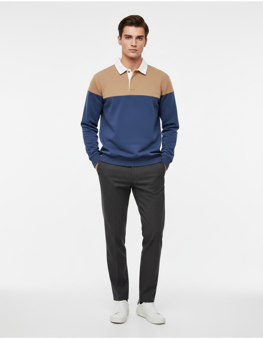 Casual Long-Sleeve Polo Neck Men's Sweatshirt for Spring