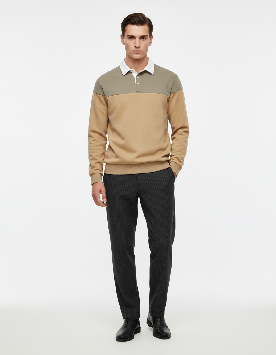 Casual Long-Sleeve Polo Neck Men's Sweatshirt for Spring