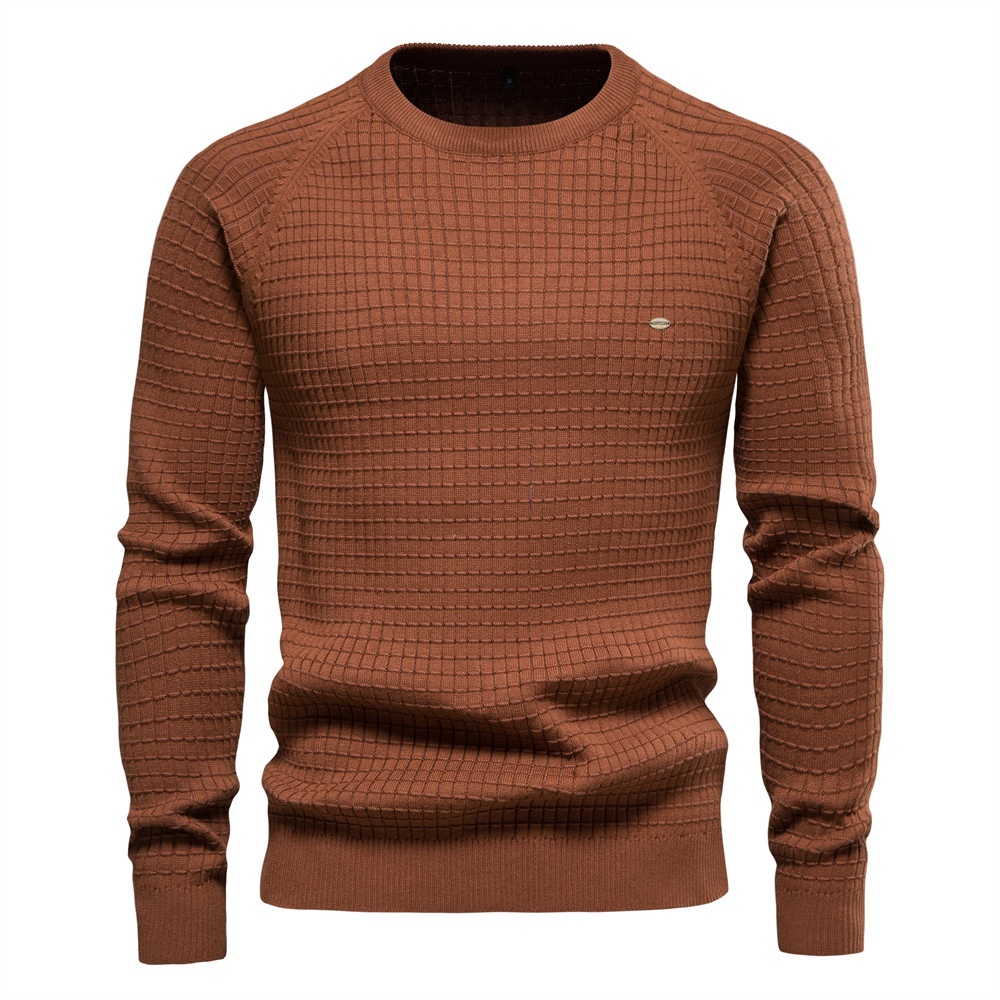 Plaid Knit High-Elastic Long-Sleeve Base Layer for Men's Winter Casual Wear