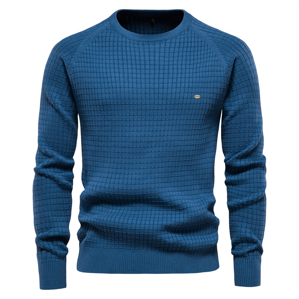 Plaid Knit High-Elastic Long-Sleeve Base Layer for Men's Winter Casual Wear