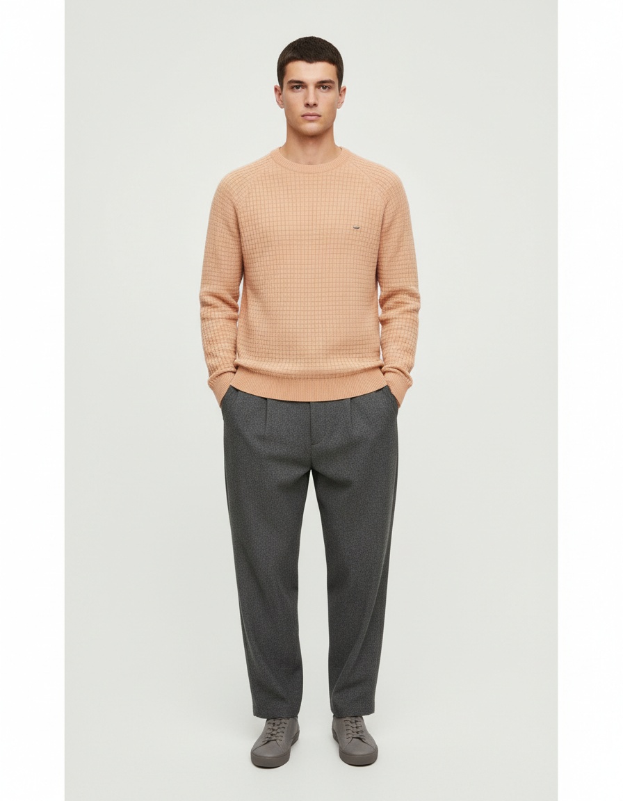 Plaid Knit High-Elastic Long-Sleeve Base Layer for Men's Winter Casual Wear