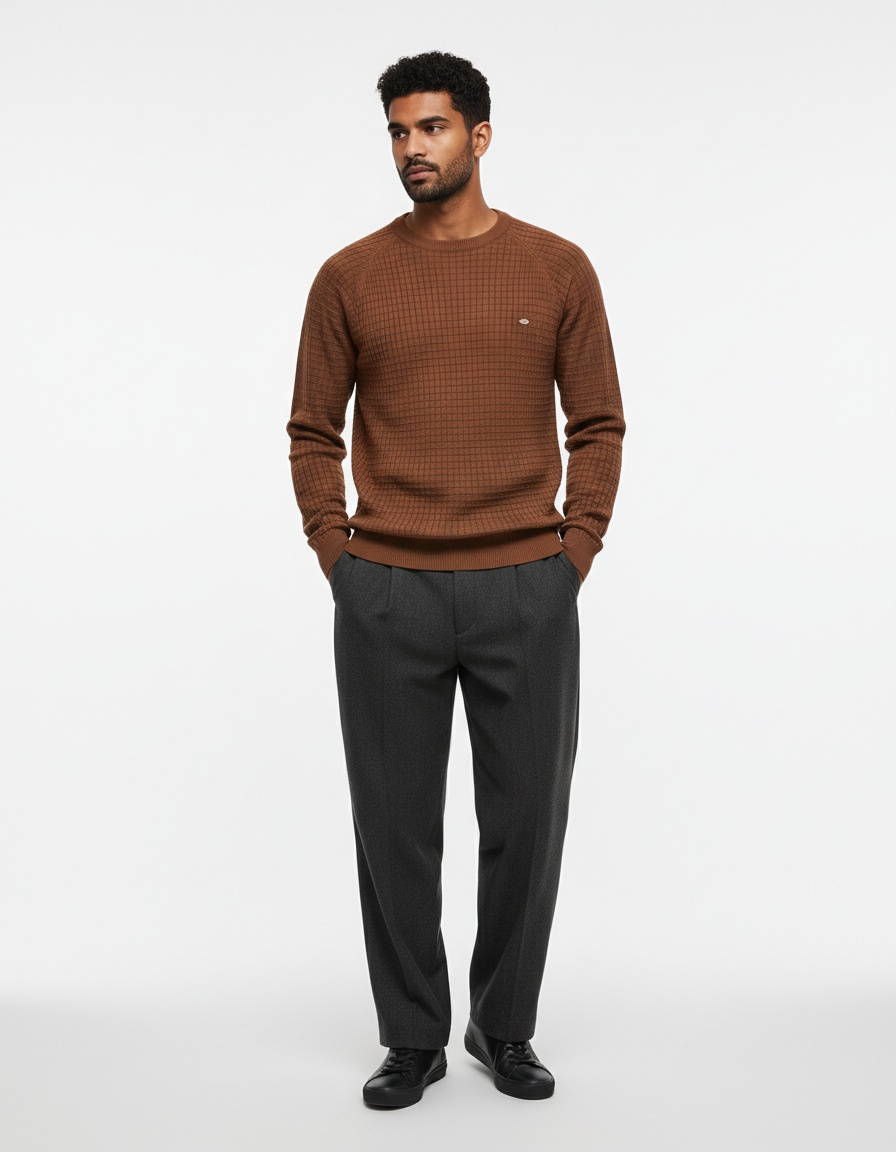 Plaid Knit High-Elastic Long-Sleeve Base Layer for Men's Winter Casual Wear