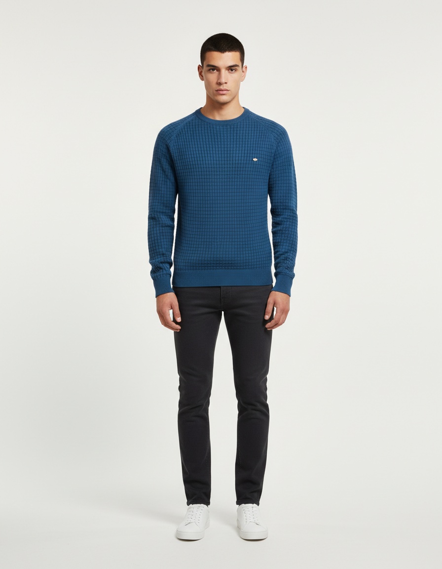 Plaid Knit High-Elastic Long-Sleeve Base Layer for Men's Winter Casual Wear