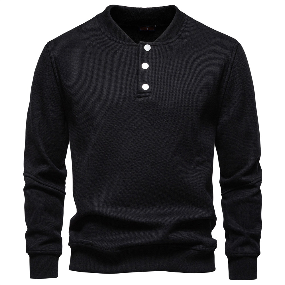 Waffle Knit Fleece-Lined Winter Casual Baseball Collar Men's Sweatshirt