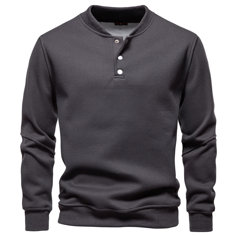 Waffle Knit Fleece-Lined Winter Casual Baseball Collar Men's Sweatshirt