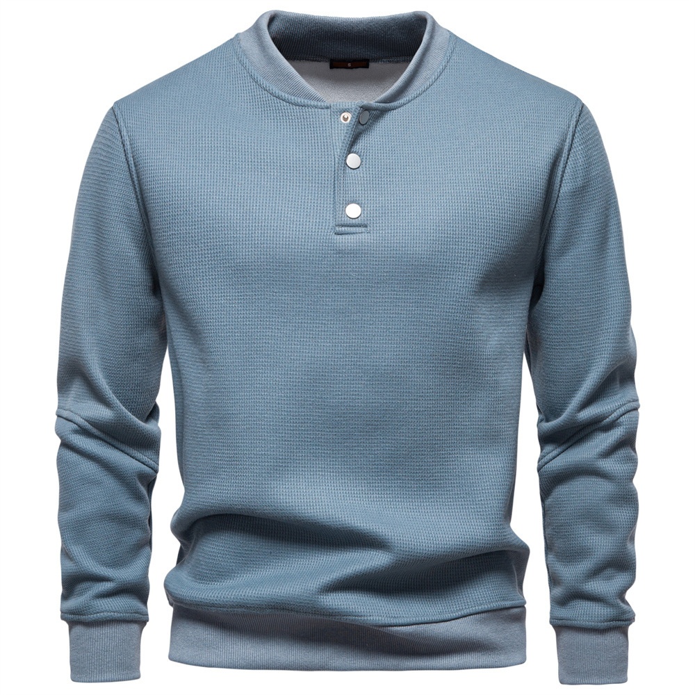Waffle Knit Fleece-Lined Winter Casual Baseball Collar Men's Sweatshirt