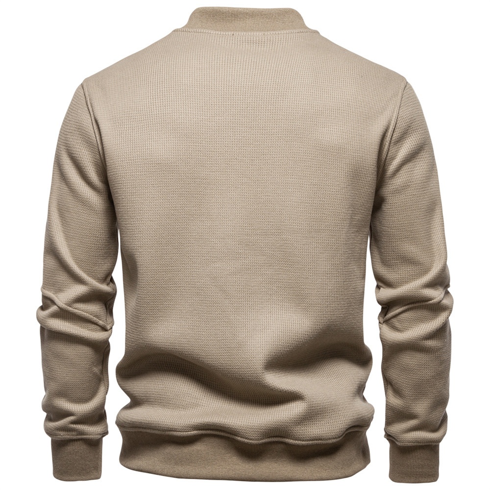 Waffle Knit Fleece-Lined Winter Casual Baseball Collar Men's Sweatshirt