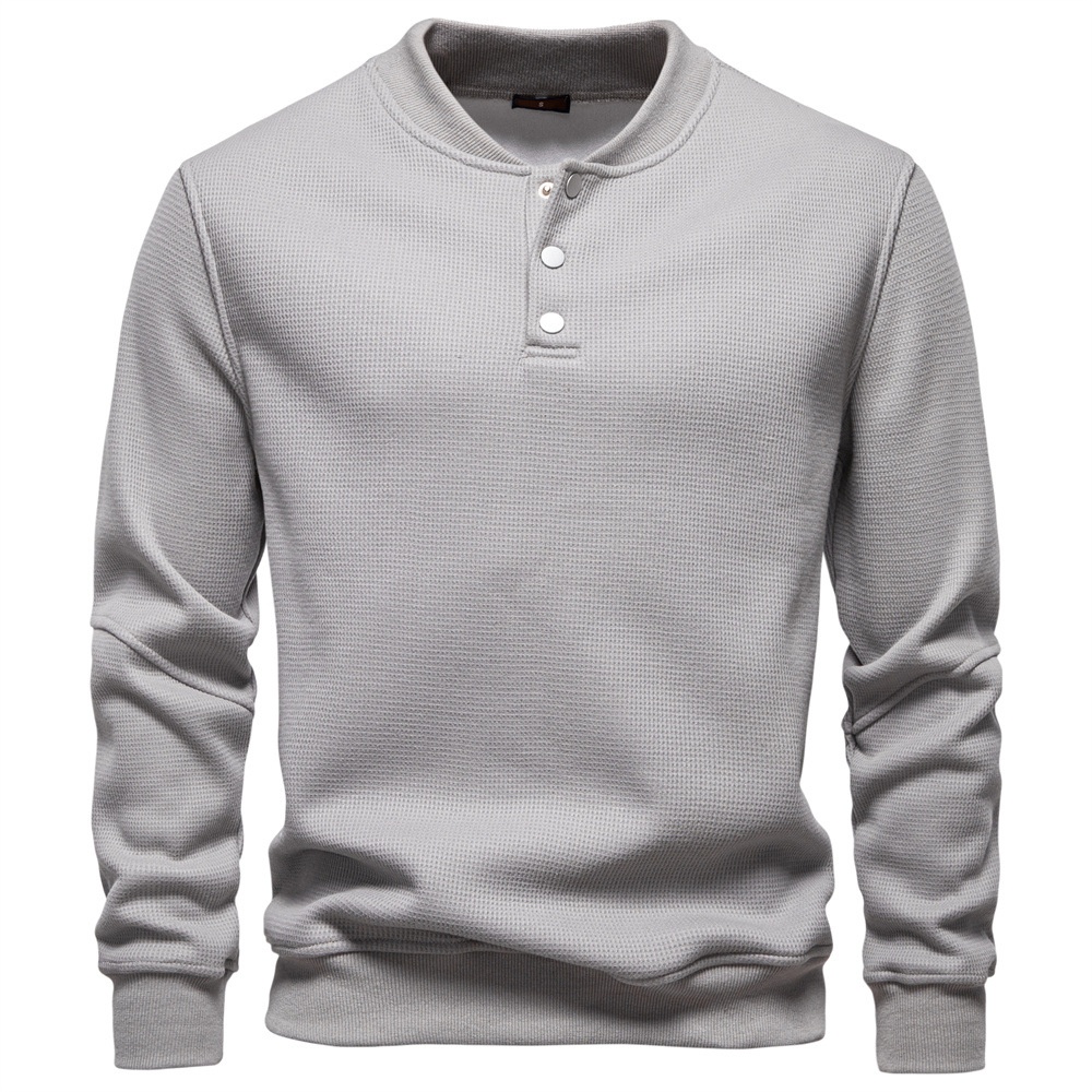 Waffle Knit Fleece-Lined Winter Casual Baseball Collar Men's Sweatshirt