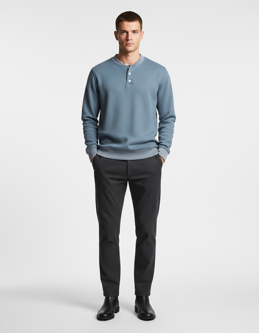 Waffle Knit Fleece-Lined Winter Casual Baseball Collar Men's Sweatshirt