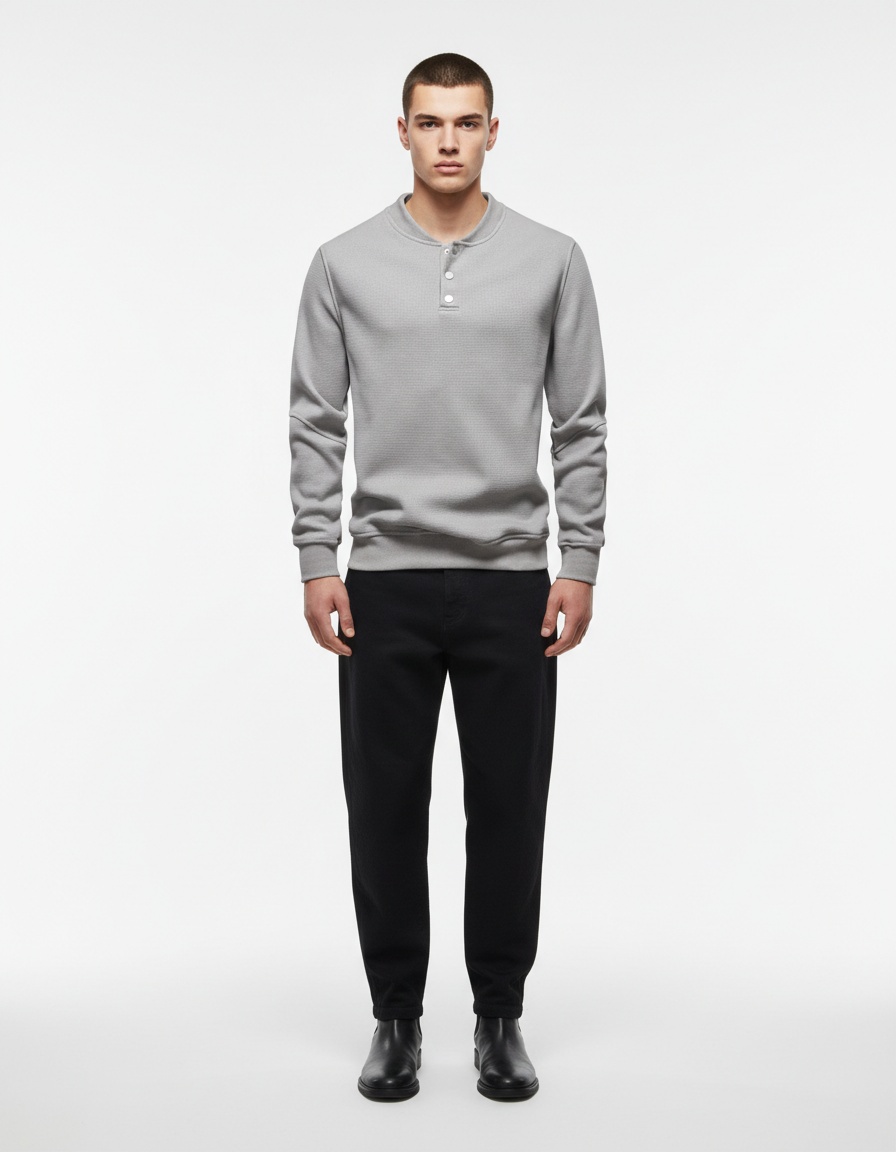 Waffle Knit Fleece-Lined Winter Casual Baseball Collar Men's Sweatshirt