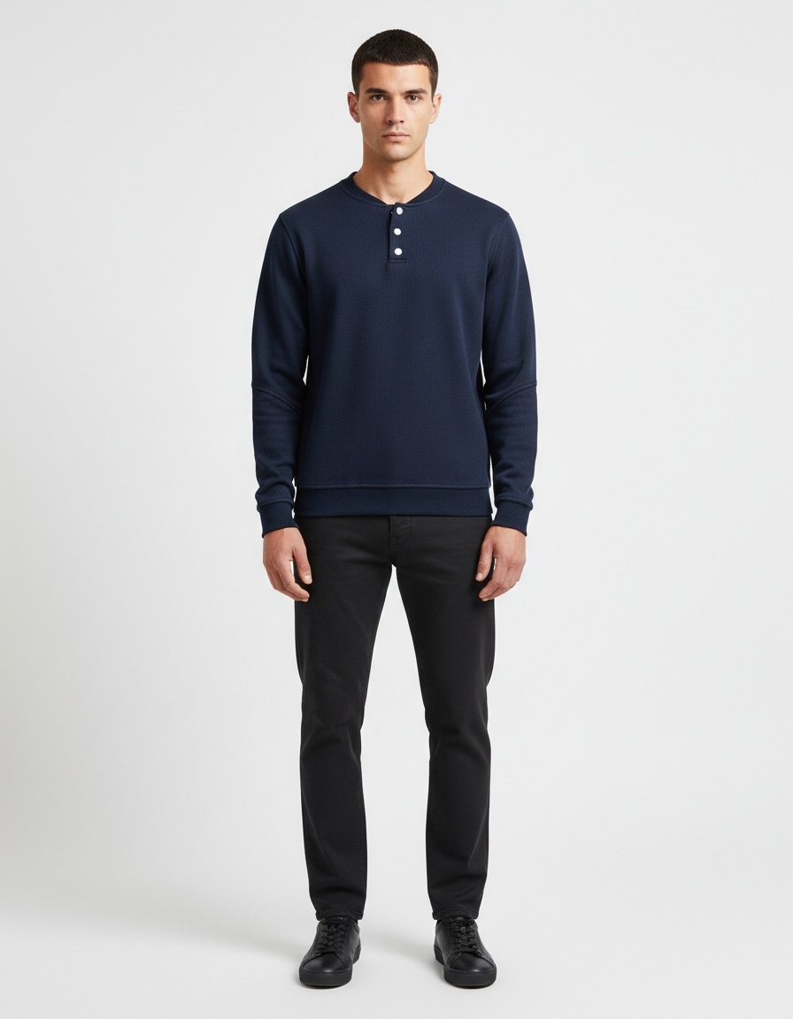 Waffle Knit Fleece-Lined Winter Casual Baseball Collar Men's Sweatshirt