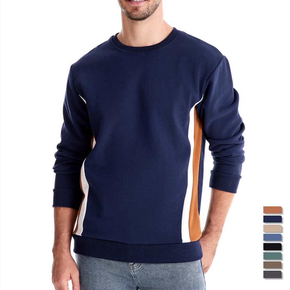 Slim Fit Patchwork Crew Neck Men's Sweatshirt for Autumn Casual Wear